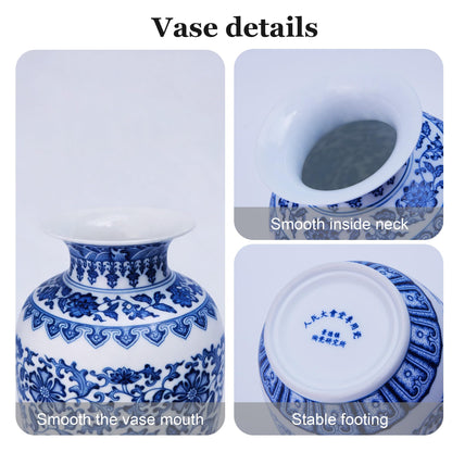 Blue and White Chinoiserie Trumpet Vase, 10 Inch