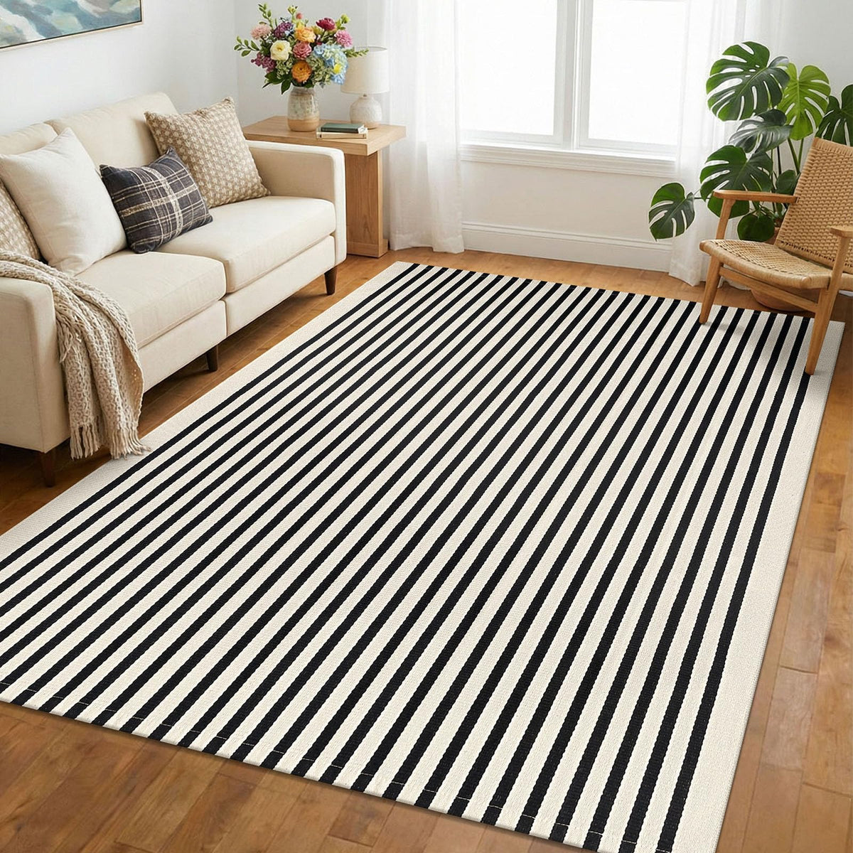 Navy and White Striped Cotton Rug, 28x43