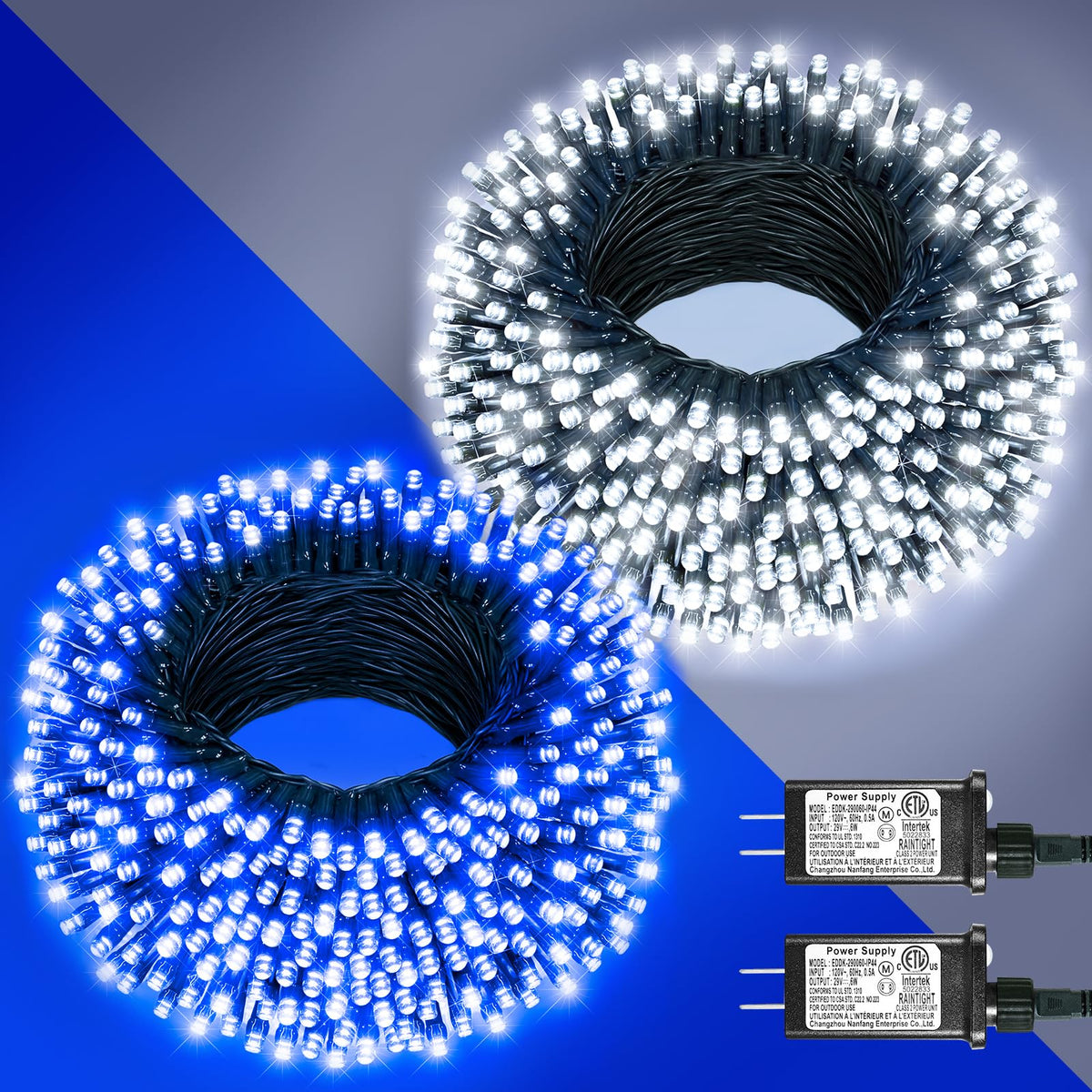 Blue and White Christmas Lights, 100 ft