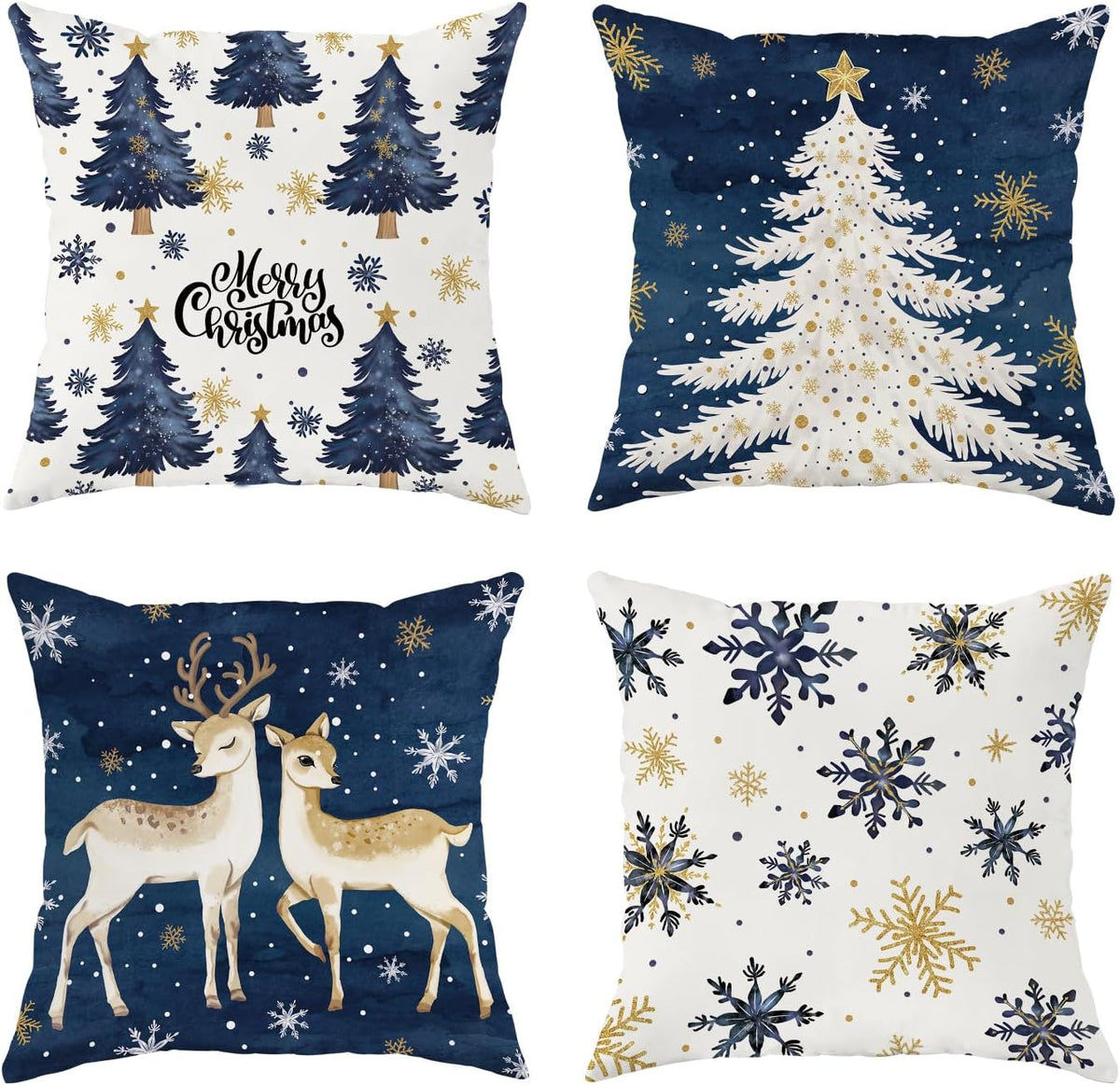 Navy Velvet Christmas Pillow Covers, Set of 4