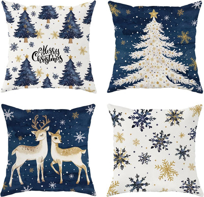 Navy Velvet Christmas Pillow Covers, Set of 4