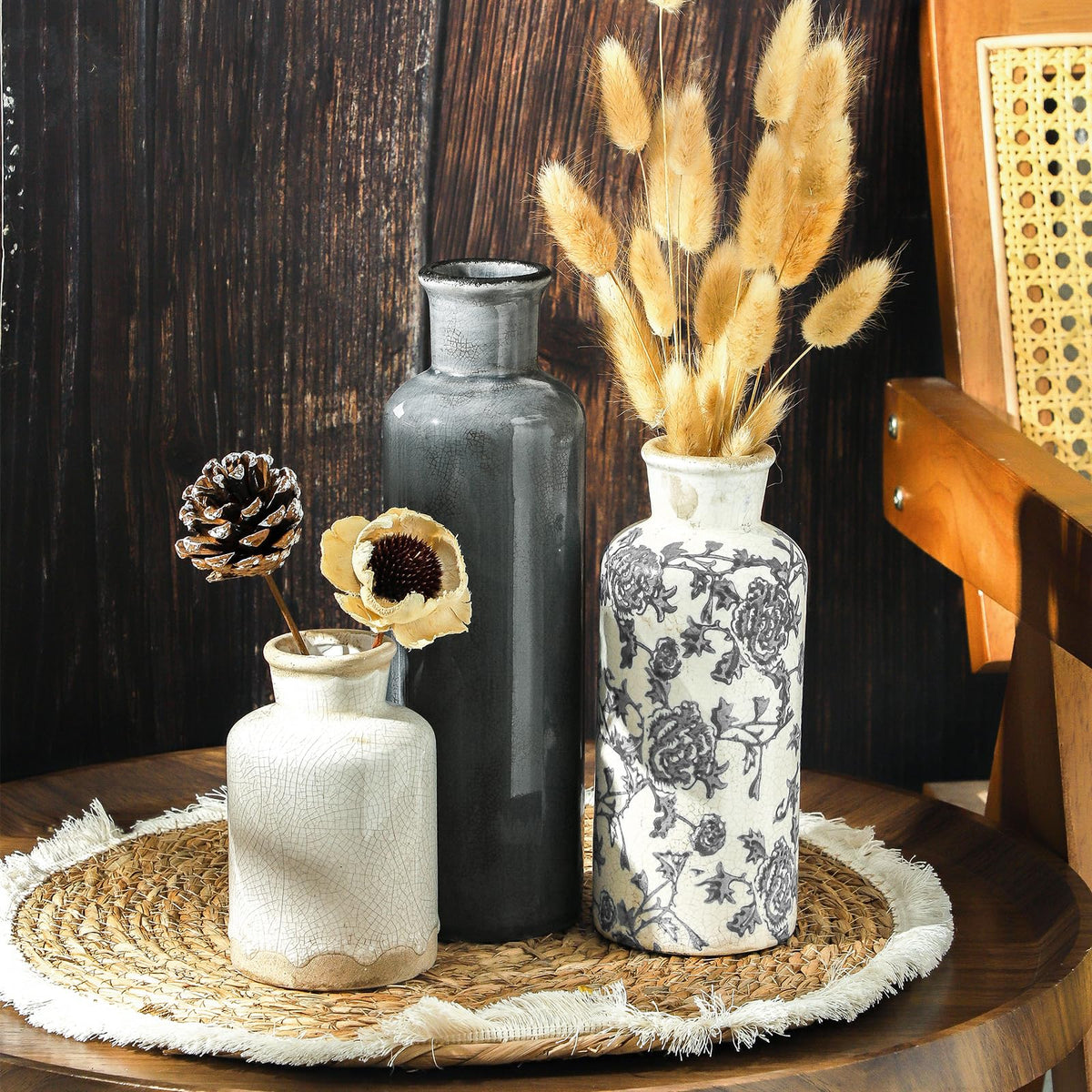 Vintage Blue and White Ceramic Vases, Set of 3