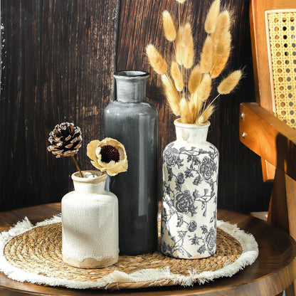 Vintage Blue and White Ceramic Vases, Set of 3