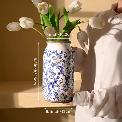 Victor & Teresa Rustic Blue and White Vase, 8"