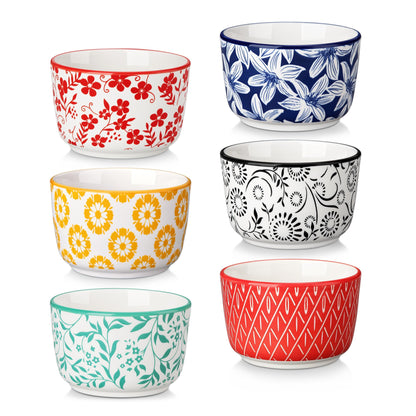 Floral Ceramic Ramekins, Set of 6