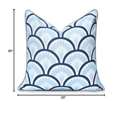 Navy Greek Key Outdoor Lumbar Pillow Cover, 12x20