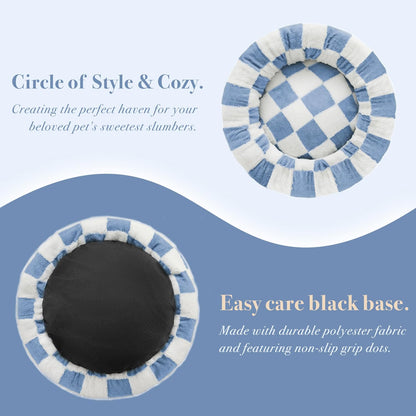 Blue Checkered Round Dog Bed
