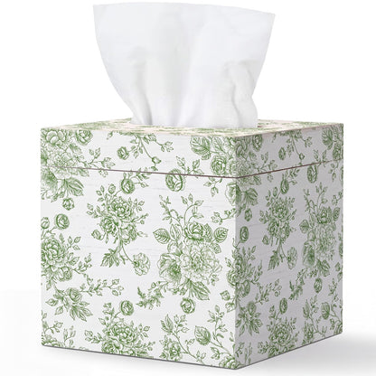 French Toile Tissue Box Cover, 6 Inch