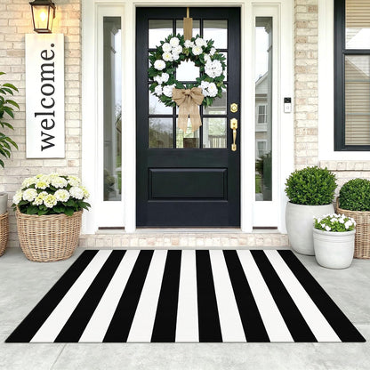 Navy and White Striped Cotton Rug, 28x43