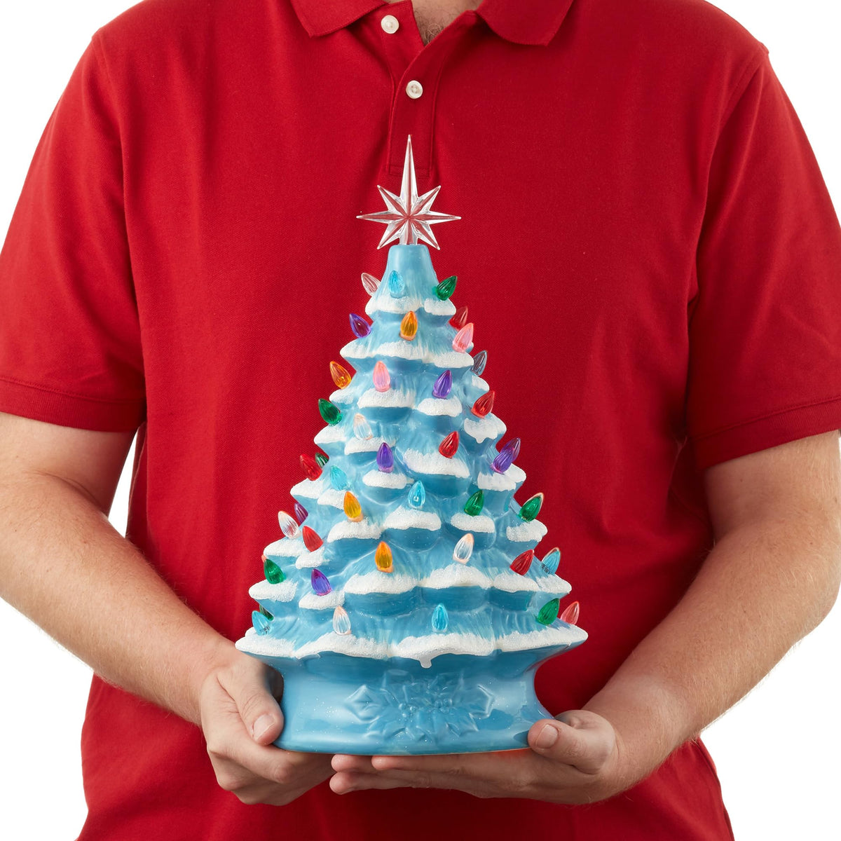 Hand Painted Ceramic Christmas Tree, 15 Inch Pre-Lit