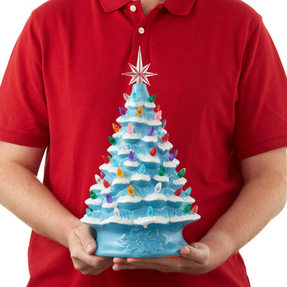Hand Painted Ceramic Christmas Tree, 15 Inch Pre-Lit