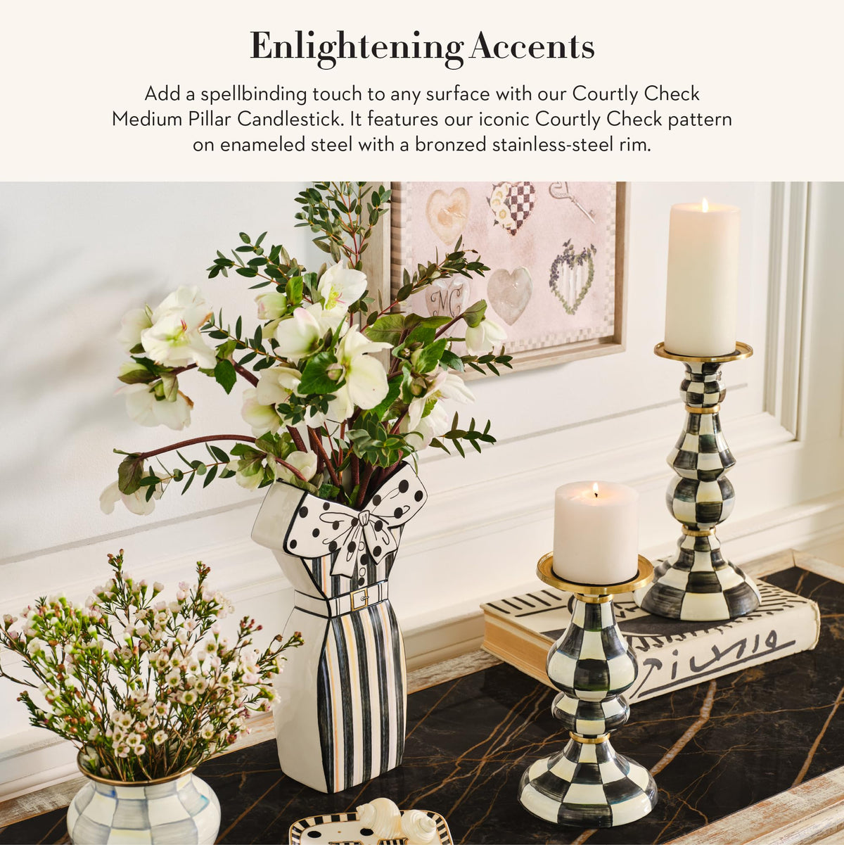 MacKenzie-Childs Sky Check Pillar Candlestick