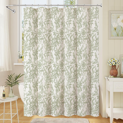 Blue Floral Linen Blend Shower Curtain