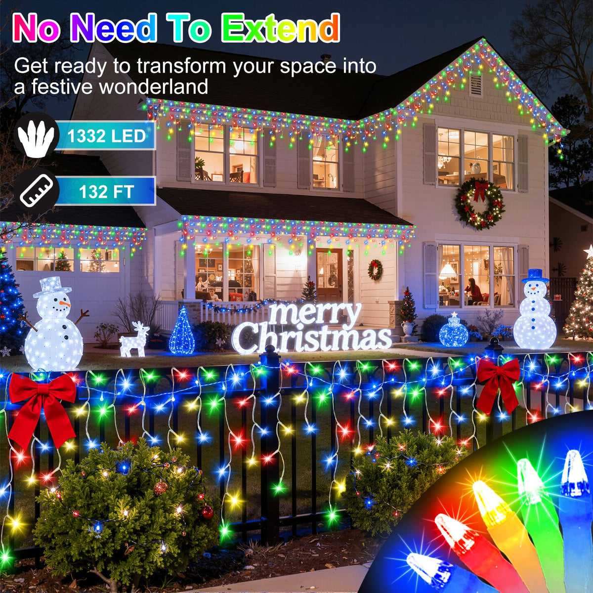 Blue and Cool White Icicle Lights, 164 ft