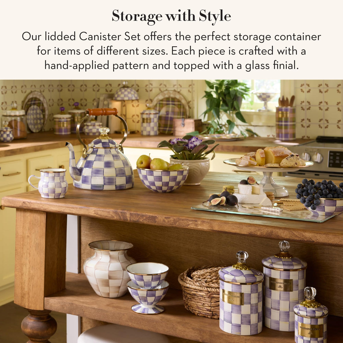 MacKenzie-Childs Enamel Canister Set, Royal Check