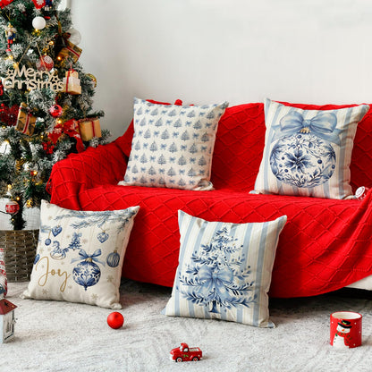 Blue Stripe Christmas Pillow Covers, Set of 4