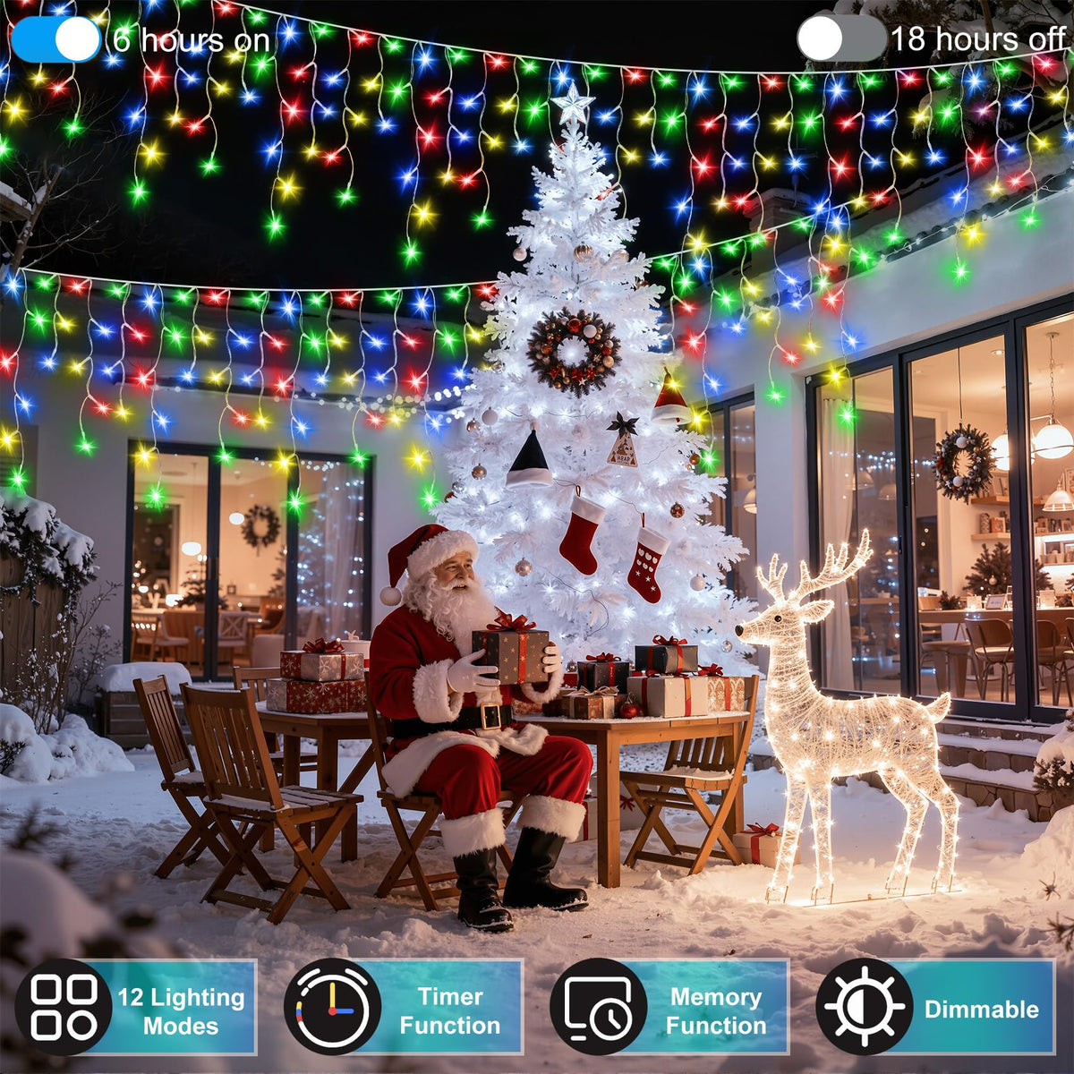 Blue and Cool White Icicle Lights, 164 ft