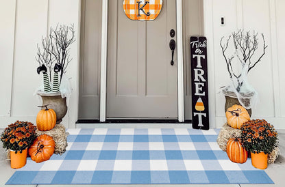 Light Blue Buffalo Plaid Cotton Door Mat, 24x35