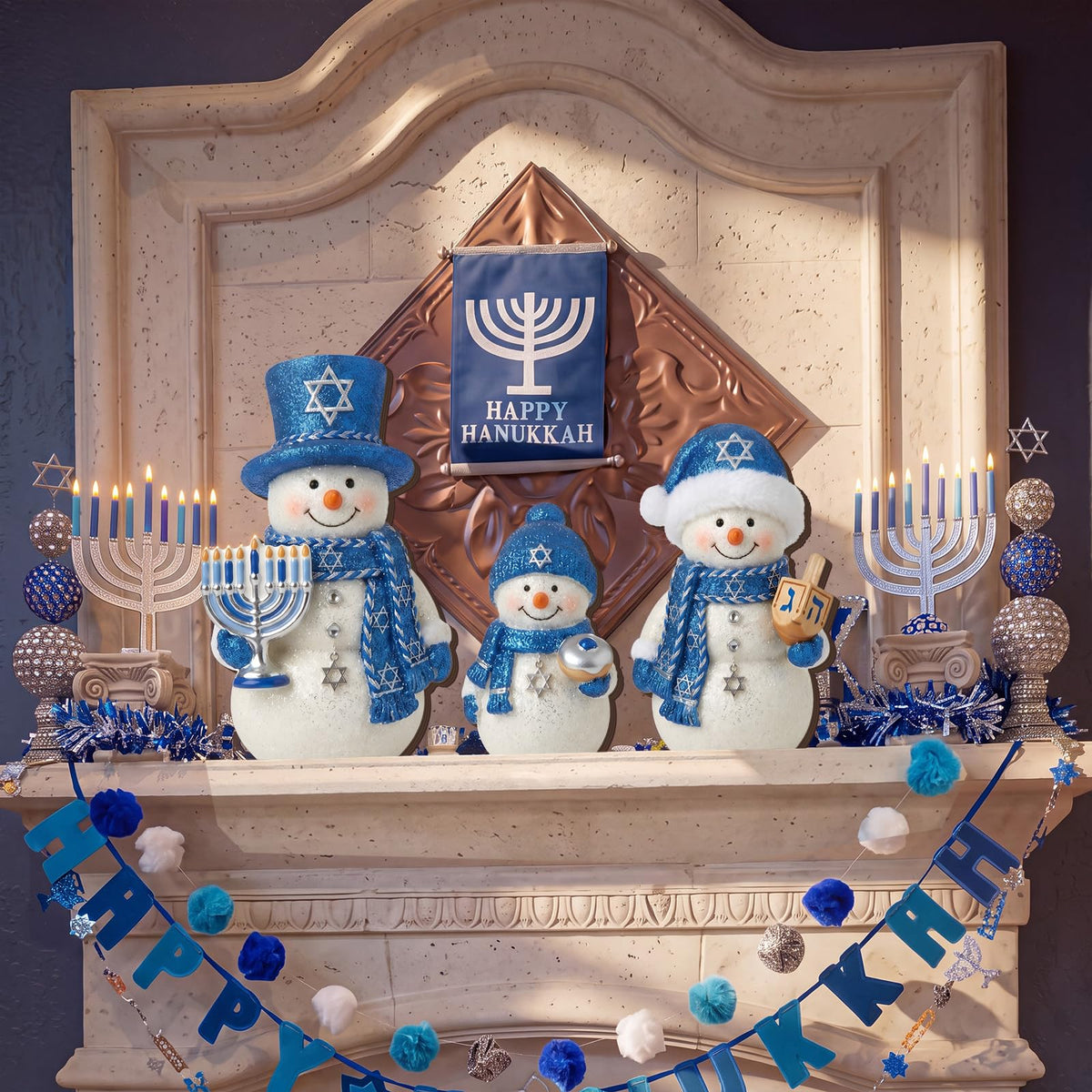 Chinoiserie Wooden Snowmen, Set of 3