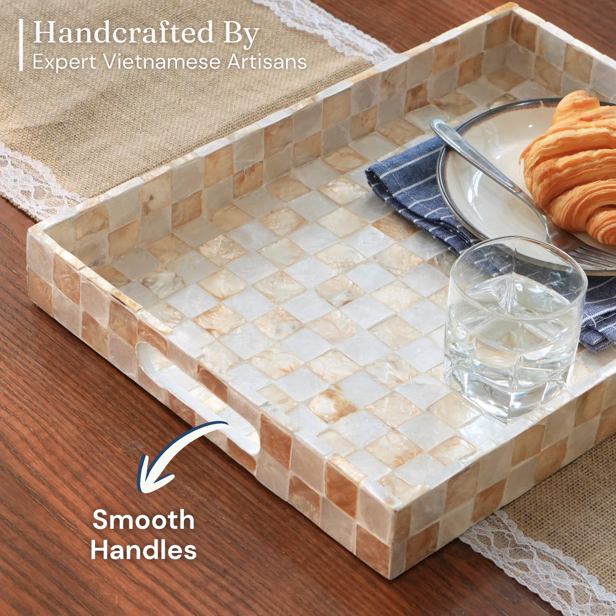 Capiz Shell Decorative Serving Tray, Navy Blue