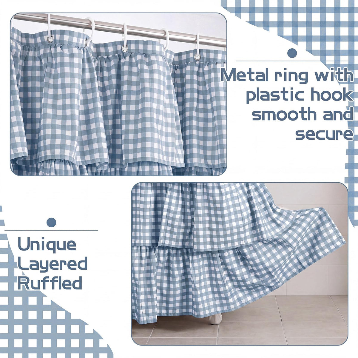 Ruffled Gingham Shower Curtain, 72 x 72