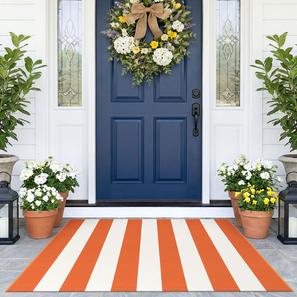 Navy and White Striped Cotton Rug, 28x43
