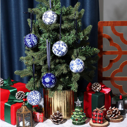 Blue and White Porcelain Christmas Balls, Set of 6 or 12