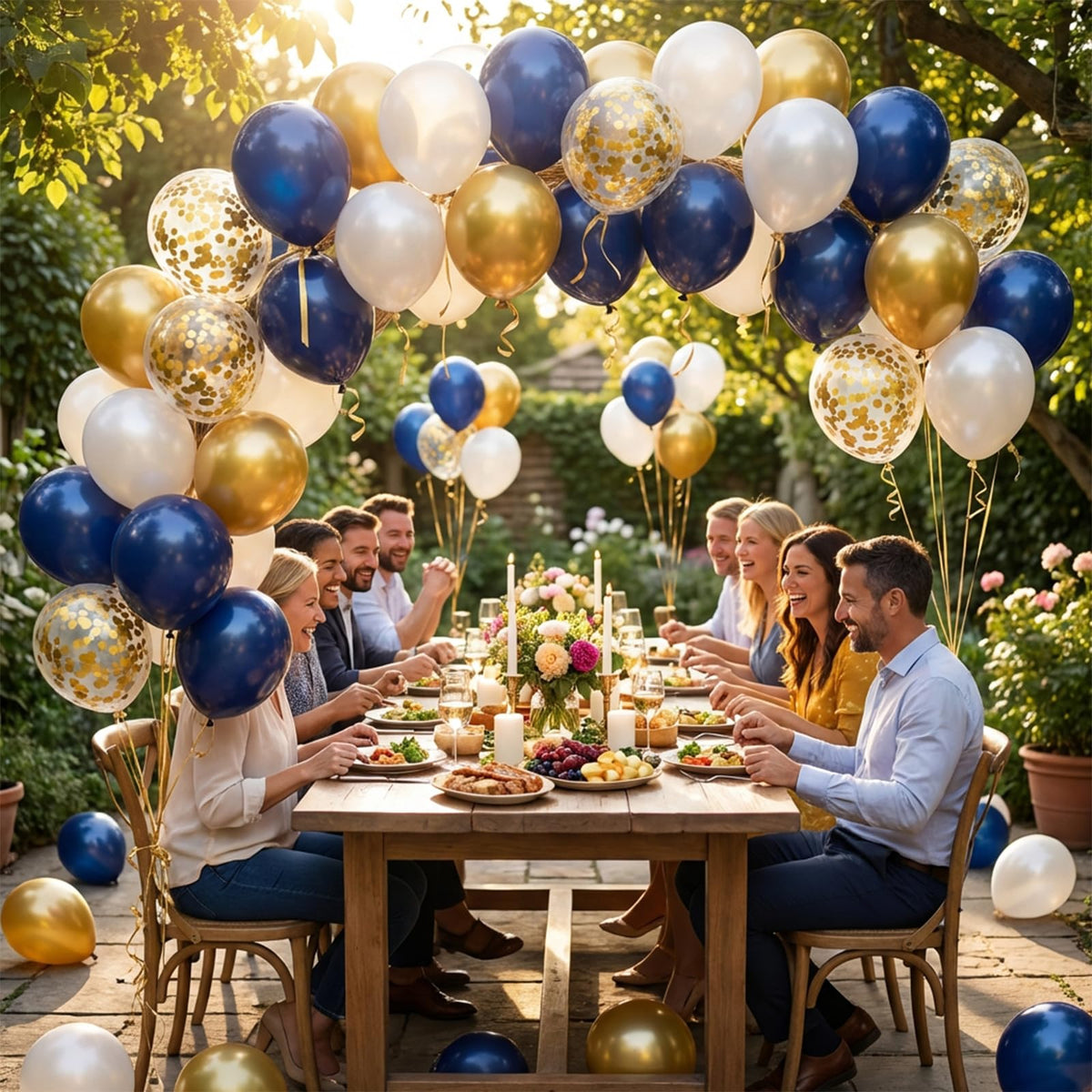 Royal Blue and White Confetti Balloons, 50 Pack