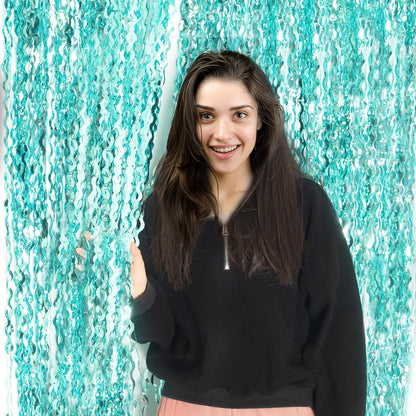 Navy Blue Foil Fringe Curtains, 4 Pack