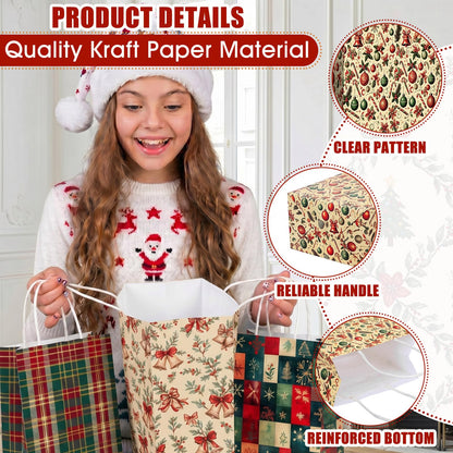 Blue Toile Christmas Kraft Gift Bags, Set of 18