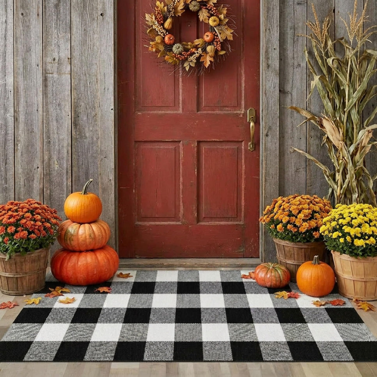 SEEKSEE Blue Buffalo Plaid Porch Rug, 27.5x43