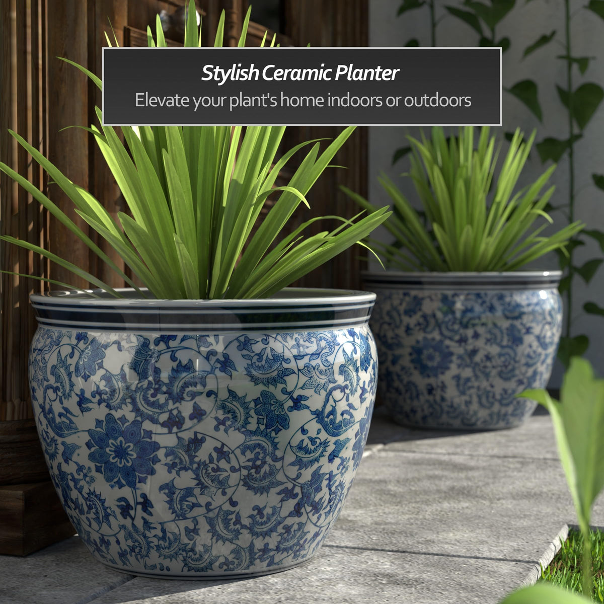 Ladies Blue and White Porcelain Fishbowl Planter