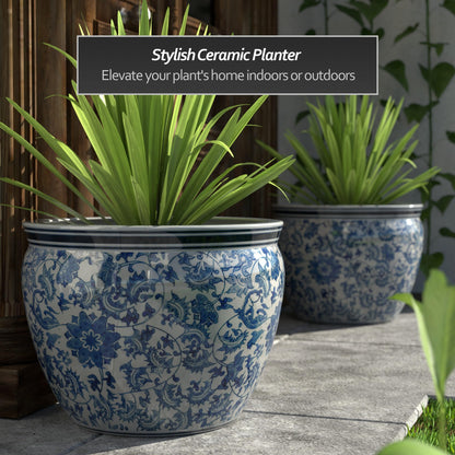 Ladies Blue and White Porcelain Fishbowl Planter