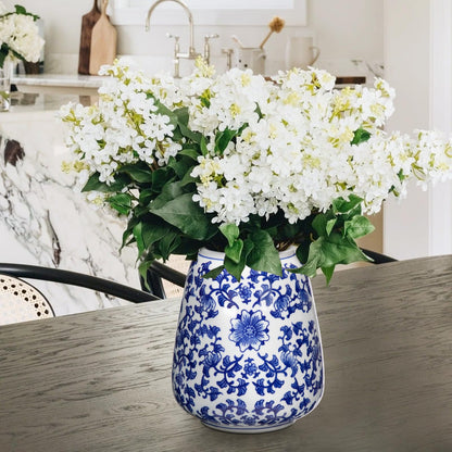 Hollyone Blue and White Chinoiserie Bottle Vase, 7 Inch