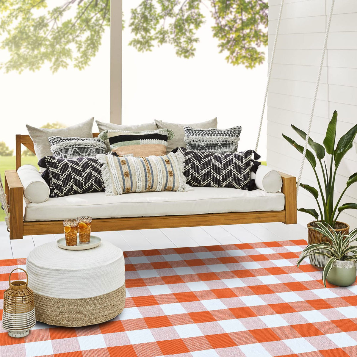 SEEKSEE Blue Buffalo Plaid Porch Rug, 27.5x43