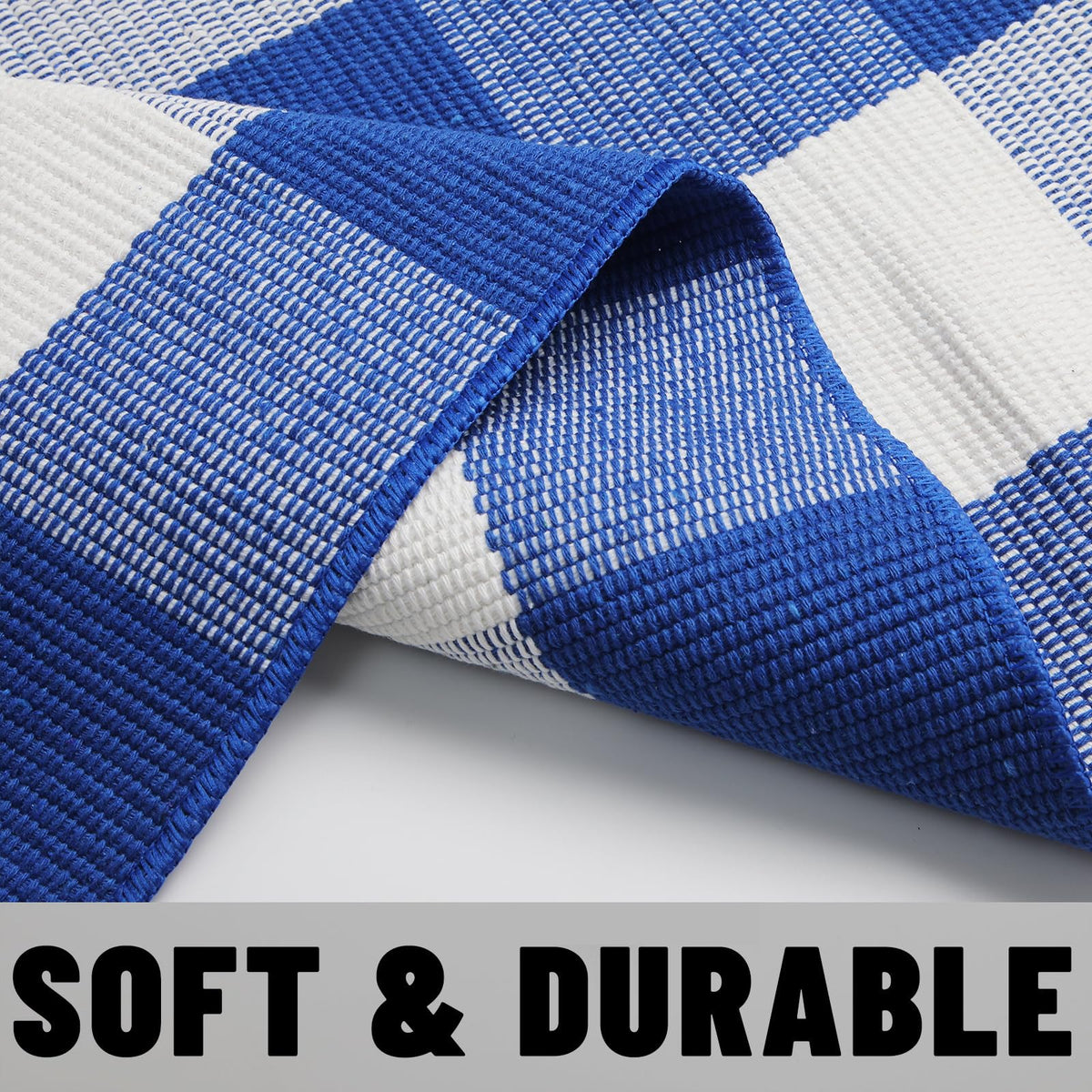 Blue Buffalo Plaid Outdoor Rug, 27.5x43