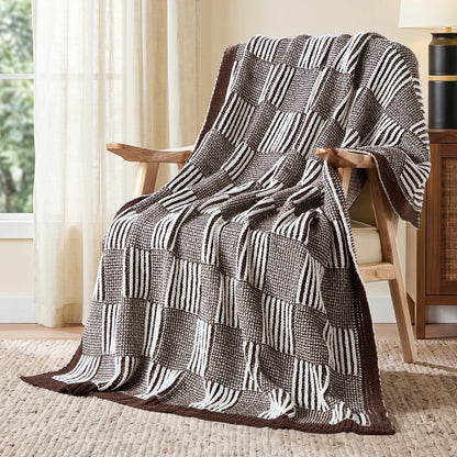 Checkered Knit Throw Blanket, Blue, 50 x 60 Inch