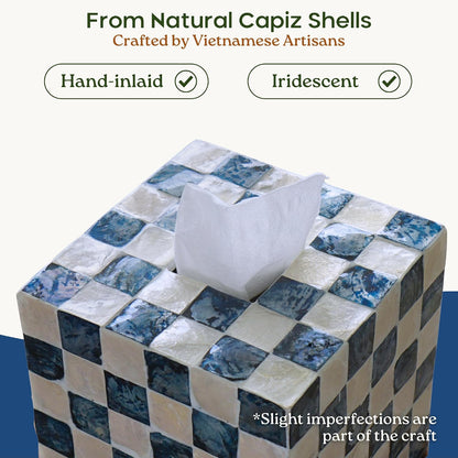 Navy Capiz Square Tissue Box Cover
