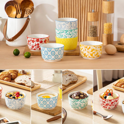 Floral Ceramic Ramekins, Set of 6