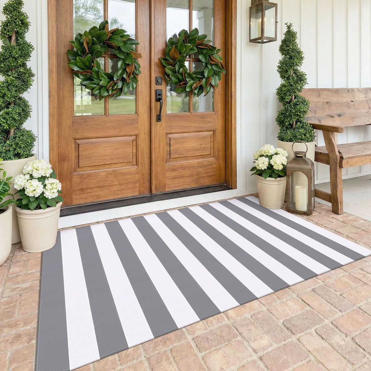 Navy and White Striped Cotton Rug, 28x43