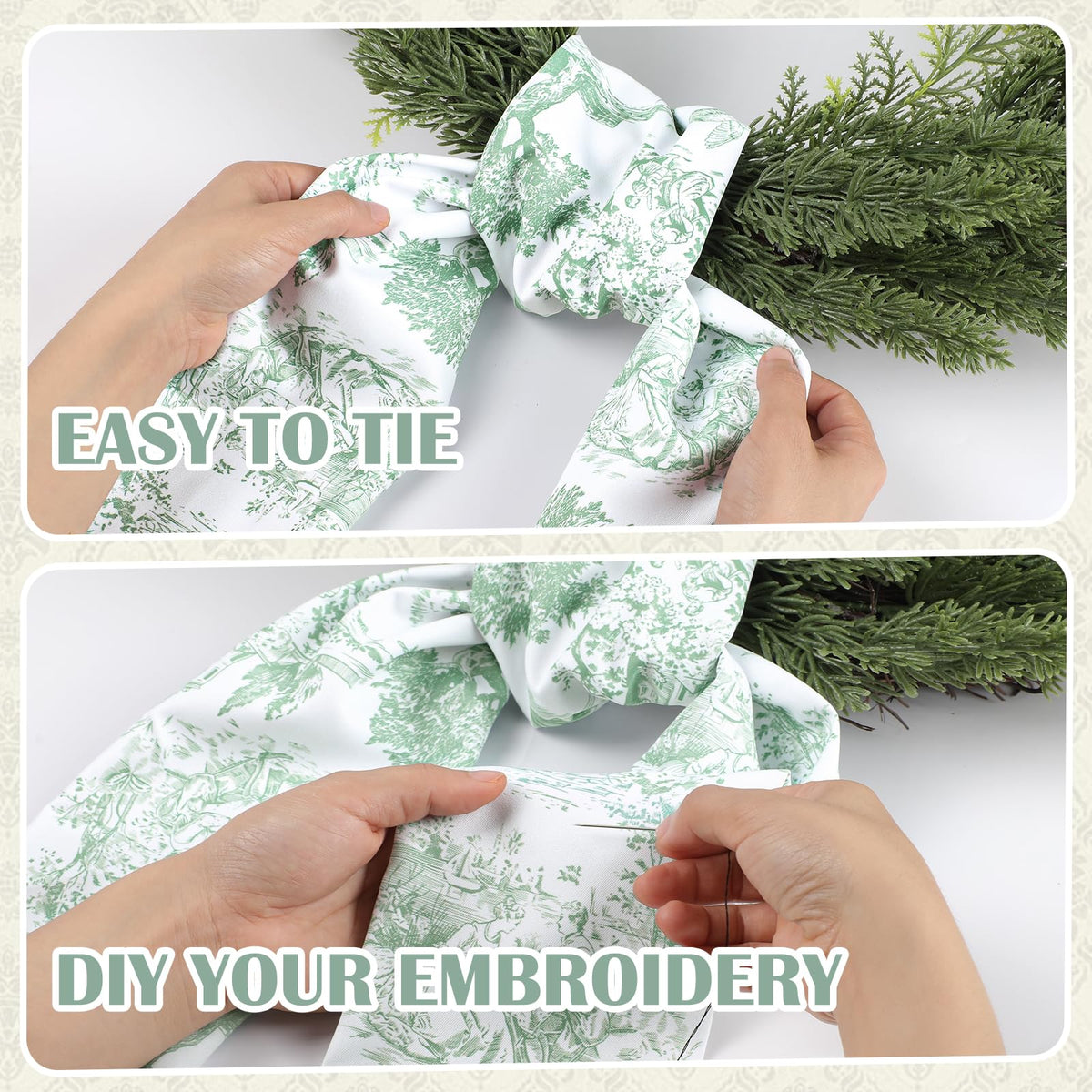 Blue French Toile Wreath Sash, Set of 2