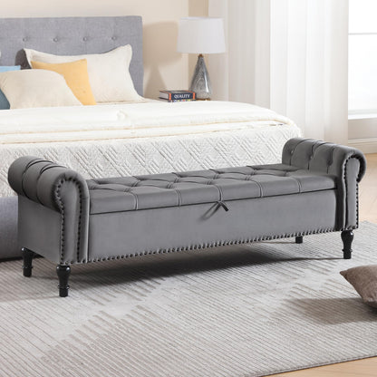 Navy Velvet Tufted Storage Bench