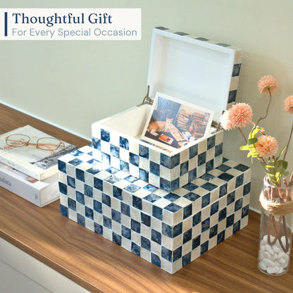 Navy Capiz Shell Storage Boxes, Set of 2