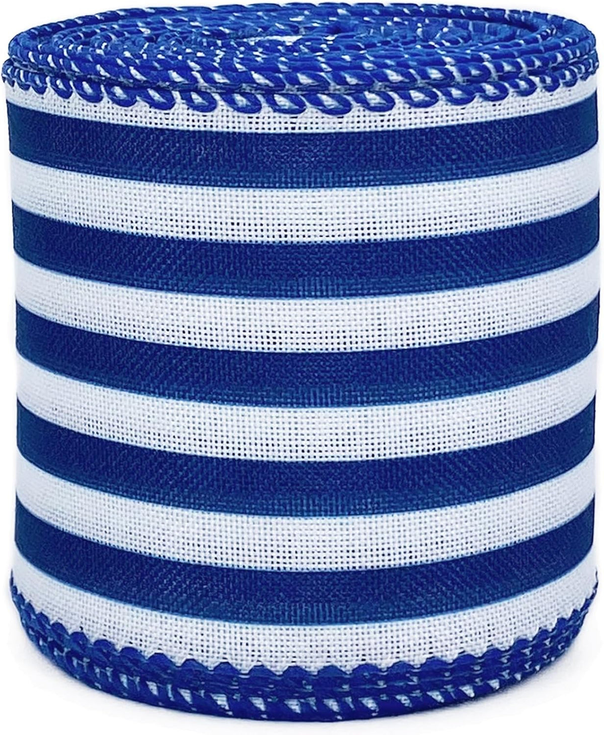 Royal Blue and White Striped Wired Ribbon, 2.5 Inch