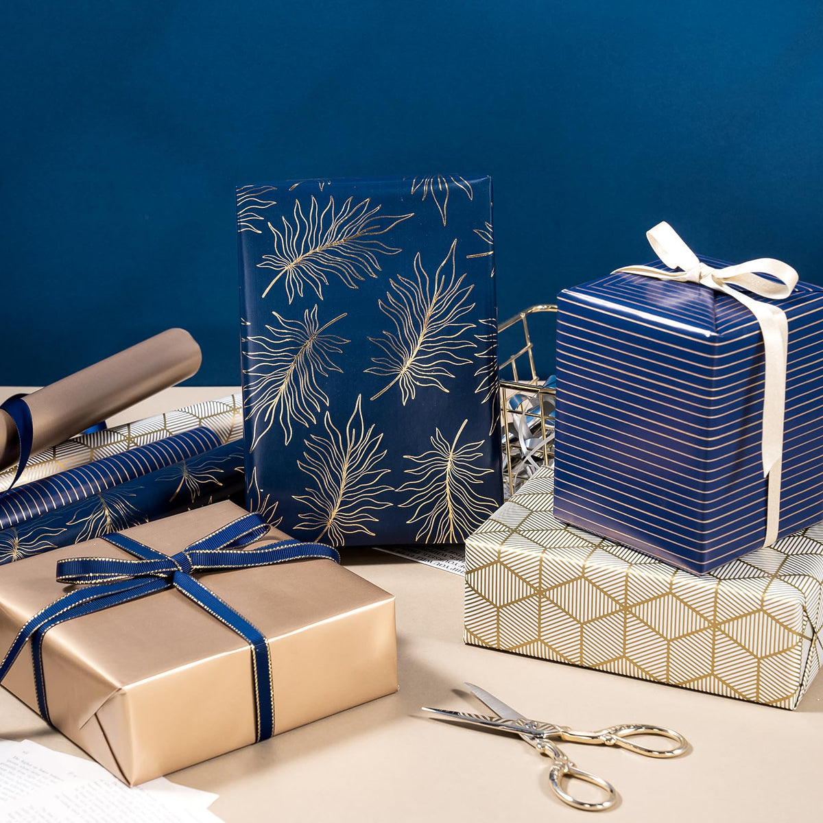 Christmas Wrapping Paper Rolls, Blue and Silver, 4 Rolls