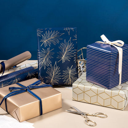 Christmas Wrapping Paper Rolls, Blue and Silver, 4 Rolls