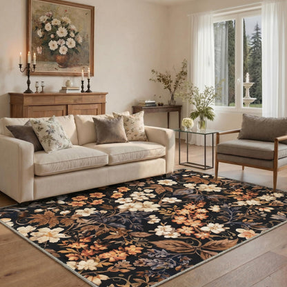 Bavni Dusty Blue Floral Washable Rug