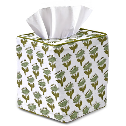 Block Print Cotton Tissue Box Cover, Apatite Blue