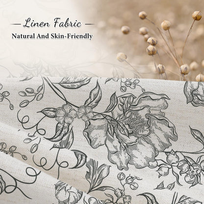 Blue Floral Linen Blend Shower Curtain