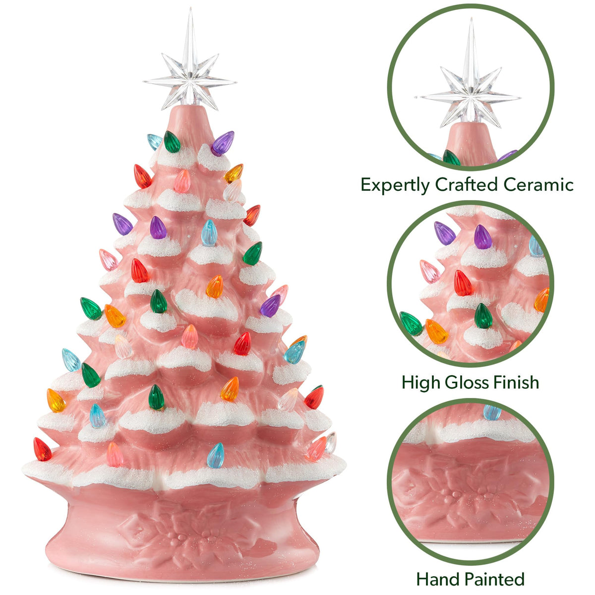 Hand Painted Ceramic Christmas Tree, 15 Inch Pre-Lit